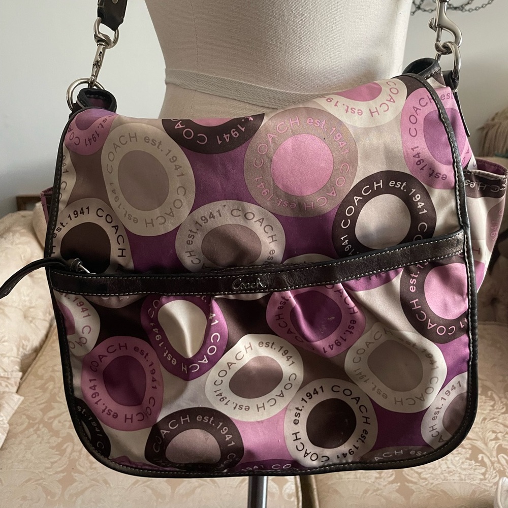 Coach Signature Snaphead Pink Purple Brown Diaper Baby Messenger Bag